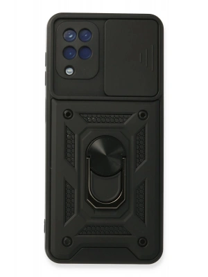 Newface Samsung Galaxy A22 Kılıf Pars Lens Yüzüklü Silikon - Siyah