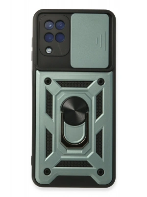 Newface Samsung Galaxy A22 Kılıf Pars Lens Yüzüklü Silikon - Yeşil