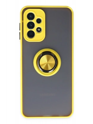 Newface Samsung Galaxy A23 4G Kılıf Montreal Yüzüklü Silikon Kapak - Sarı