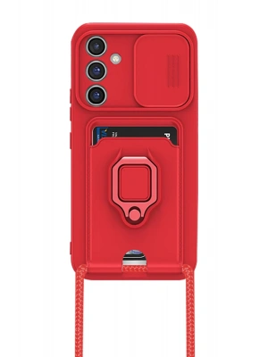 Newface Samsung Galaxy A25 5G Kılıf Zuma Kartvizitli Yüzüklü Silikon - Kırmızı