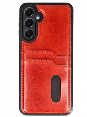 Newface Samsung Galaxy A35 5G Kılıf Sara Kartvizitli Deri Kılıf - Kırmızı