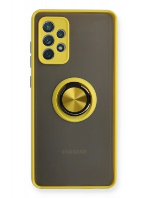 Newface Samsung Galaxy A52 Kılıf Montreal Yüzüklü Silikon Kapak - Sarı