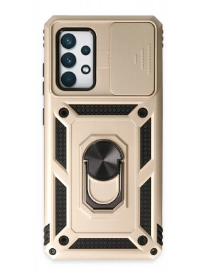 Newface Samsung Galaxy A52 Kılıf Pars Lens Yüzüklü Silikon - Gold