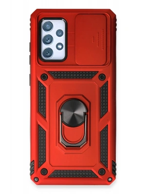 Newface Samsung Galaxy A53 5G Kılıf Pars Lens Yüzüklü Silikon - Kırmızı