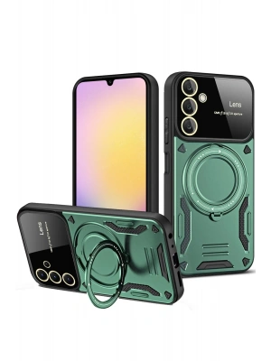 Newface Samsung Galaxy A55 5G Kılıf Joy Lens Standlı Kapak - Koyu Yeşil