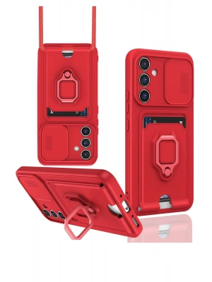 Newface Samsung Galaxy A56 Kılıf Zuma Kartvizitli Yüzüklü Silikon - Kırmızı