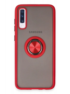 Newface Samsung Galaxy A70 Kılıf Montreal Yüzüklü Silikon Kapak - Kırmızı