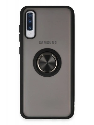 Newface Samsung Galaxy A70 Kılıf Montreal Yüzüklü Silikon Kapak - Siyah