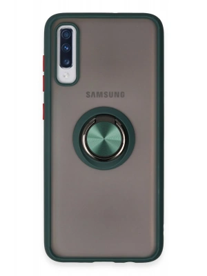 Newface Samsung Galaxy A70 Kılıf Montreal Yüzüklü Silikon Kapak - Yeşil