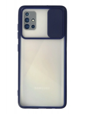 Newface Samsung Galaxy A71 Kılıf Palm Buzlu Kamera Sürgülü Silikon - Lacivert