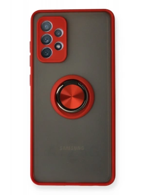 Newface Samsung Galaxy A72 Kılıf Montreal Yüzüklü Silikon Kapak - Kırmızı