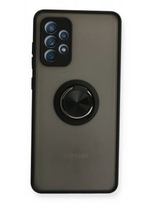 Newface Samsung Galaxy A72 Kılıf Montreal Yüzüklü Silikon Kapak - Siyah