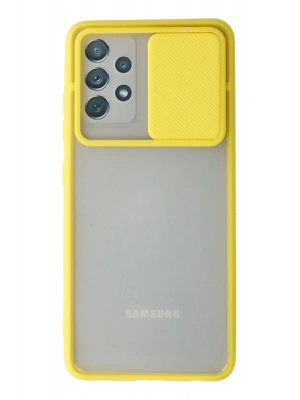 Newface Samsung Galaxy A72 Kılıf Palm Buzlu Kamera Sürgülü Silikon - Sarı