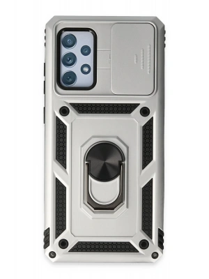 Newface Samsung Galaxy A72 Kılıf Pars Lens Yüzüklü Silikon - Gümüş