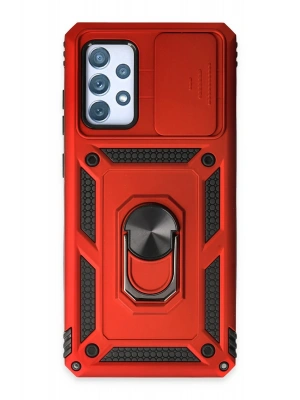 Newface Samsung Galaxy A72 Kılıf Pars Lens Yüzüklü Silikon - Kırmızı