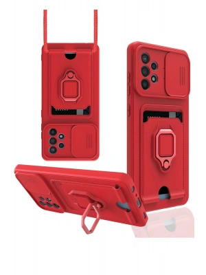 Newface Samsung Galaxy A72 Kılıf Zuma Kartvizitli Yüzüklü Silikon - Kırmızı