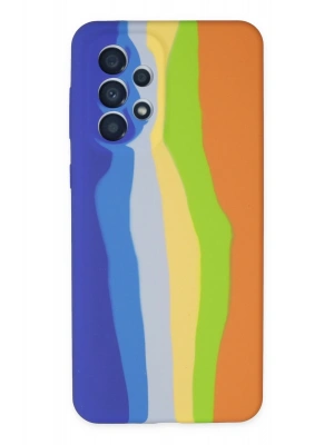 Newface Samsung Galaxy A73 5G Kılıf Ebruli Lansman Silikon - Mavi-Turuncu