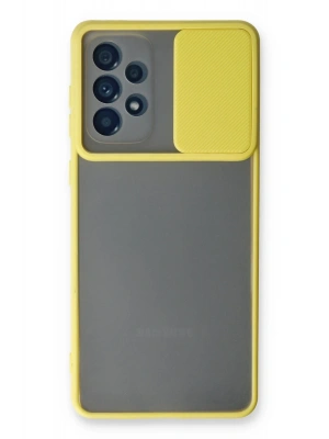 Newface Samsung Galaxy A73 5G Kılıf Palm Buzlu Kamera Sürgülü Silikon - Sarı