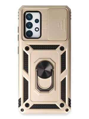 Newface Samsung Galaxy A73 5G Kılıf Pars Lens Yüzüklü Silikon - Gold