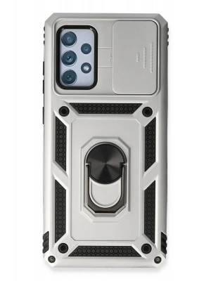 Newface Samsung Galaxy A73 5G Kılıf Pars Lens Yüzüklü Silikon - Gümüş