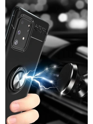 Newface Samsung Galaxy A91 / S10 Lite Kılıf Range Yüzüklü Silikon - Siyah-Gold