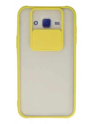 Newface Samsung Galaxy J7 Kılıf Palm Buzlu Kamera Sürgülü Silikon - Sarı