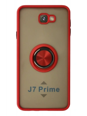 Newface Samsung Galaxy J7 Prime Kılıf Montreal Yüzüklü Silikon Kapak - Kırmızı