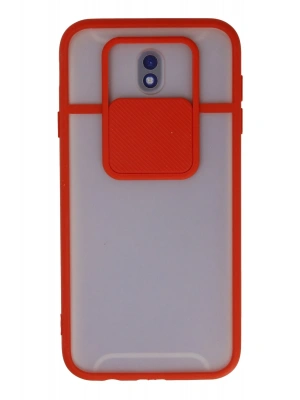 Newface Samsung Galaxy J7 Pro / J730 Kılıf Palm Buzlu Kamera Sürgülü Silikon - Kırmızı