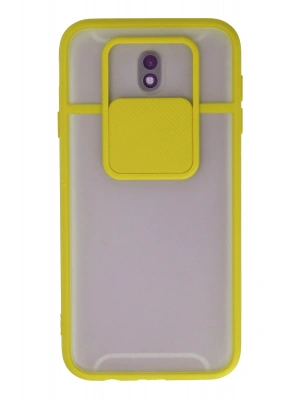 Newface Samsung Galaxy J7 Pro / J730 Kılıf Palm Buzlu Kamera Sürgülü Silikon - Sarı
