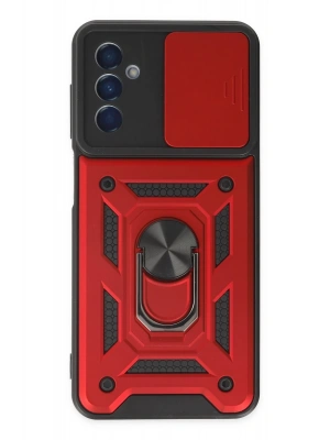 Newface Samsung Galaxy M13 Kılıf Pars Lens Yüzüklü Silikon - Kırmızı