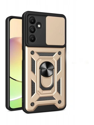 Newface Samsung Galaxy M15 Kılıf Pars Lens Yüzüklü Silikon - Gold