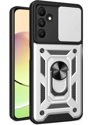 Newface Samsung Galaxy M15 Kılıf Pars Lens Yüzüklü Silikon - Gümüş