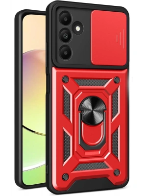 Newface Samsung Galaxy M15 Kılıf Pars Lens Yüzüklü Silikon - Kırmızı