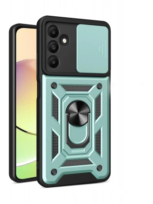 Newface Samsung Galaxy M15 Kılıf Pars Lens Yüzüklü Silikon - Yeşil