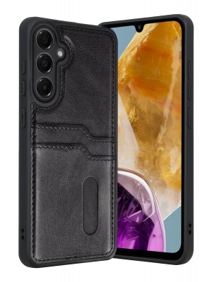 Newface Samsung Galaxy M15 Sara Kartvizitli Deri Kılıf - Siyah