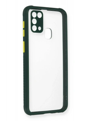 Newface Samsung Galaxy M31 Kılıf Miami Şeffaf Silikon - Koyu Yeşil