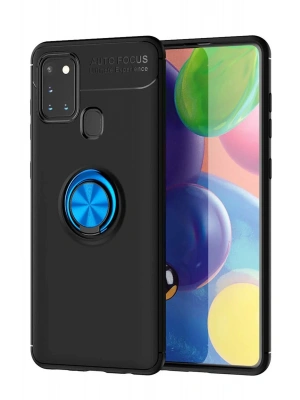 Newface Samsung Galaxy M31 Kılıf Range Yüzüklü Silikon - Siyah-Mavi