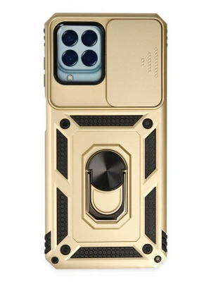 Newface Samsung Galaxy M33 Kılıf Pars Lens Yüzüklü Silikon - Gold