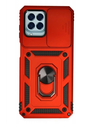 Newface Samsung Galaxy M33 Kılıf Pars Lens Yüzüklü Silikon - Kırmızı