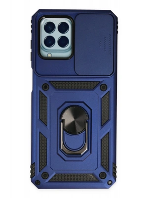 Newface Samsung Galaxy M33 Kılıf Pars Lens Yüzüklü Silikon - Lacivert