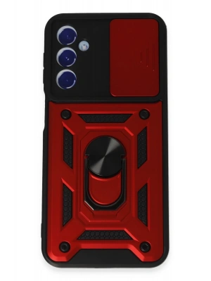 Newface Samsung Galaxy M34 5G Kılıf Pars Lens Yüzüklü Silikon - Kırmızı