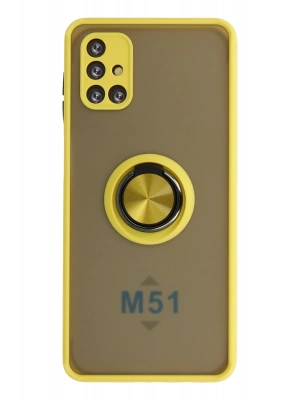 Newface Samsung Galaxy M51 Kılıf Montreal Yüzüklü Silikon Kapak - Sarı