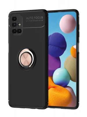 Newface Samsung Galaxy M51 Kılıf Range Yüzüklü Silikon - Siyah-Gold