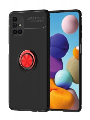 Newface Samsung Galaxy M51 Kılıf Range Yüzüklü Silikon - Siyah-Kırmızı
