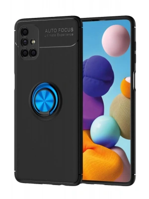 Newface Samsung Galaxy M51 Kılıf Range Yüzüklü Silikon - Siyah-Mavi