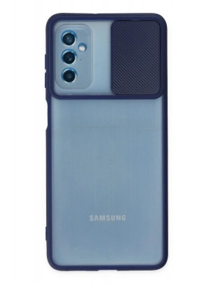 Newface Samsung Galaxy M52 5G Kılıf Palm Buzlu Kamera Sürgülü Silikon - Lacivert