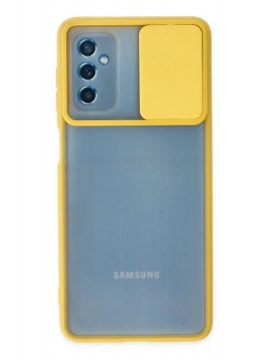 Newface Samsung Galaxy M52 5G Kılıf Palm Buzlu Kamera Sürgülü Silikon - Sarı
