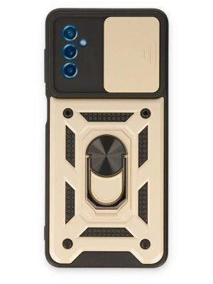 Newface Samsung Galaxy M52 5G Kılıf Pars Lens Yüzüklü Silikon - Gold