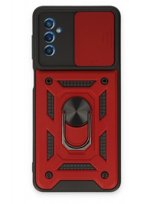 Newface Samsung Galaxy M52 5G Kılıf Pars Lens Yüzüklü Silikon - Kırmızı