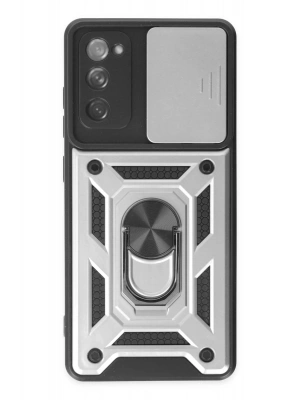 Newface Samsung Galaxy S20 FE Kılıf Pars Lens Yüzüklü Silikon - Gümüş